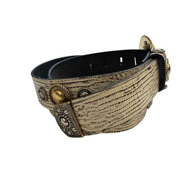 Leatherock vintage 90's Studded Western Belt Cream Lizard Leather Boho 27-33" - Picture 5 of 7